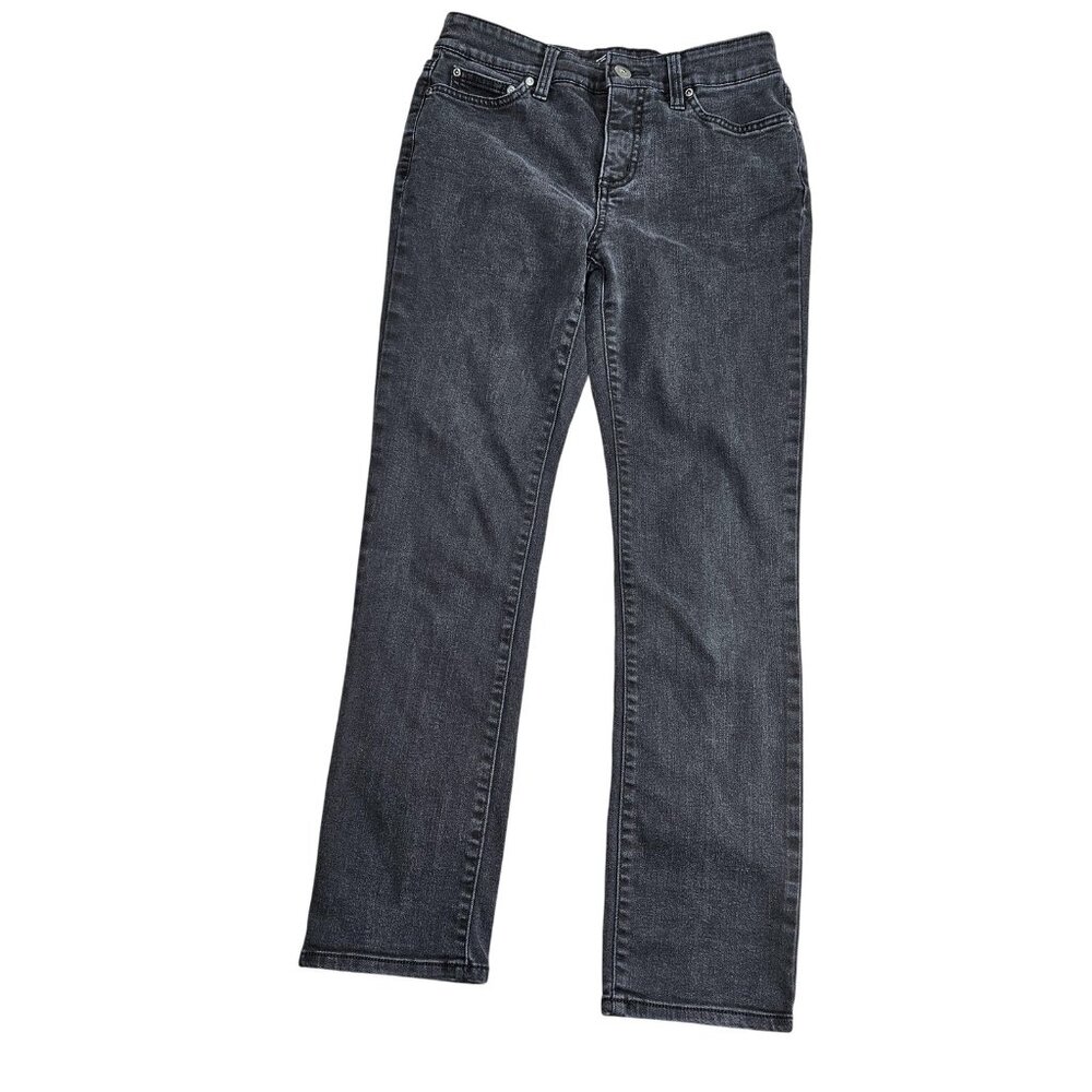 St Johns Bay Jeans Womens 6P Black Gray Straight Leg Stretch‎ Denim Casual
